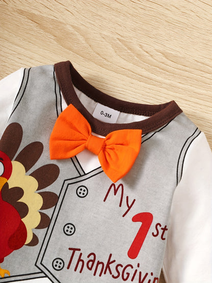 Baby Thanksgiving Turkey Outfit 3 Pcs Romper Pants & Hat Set