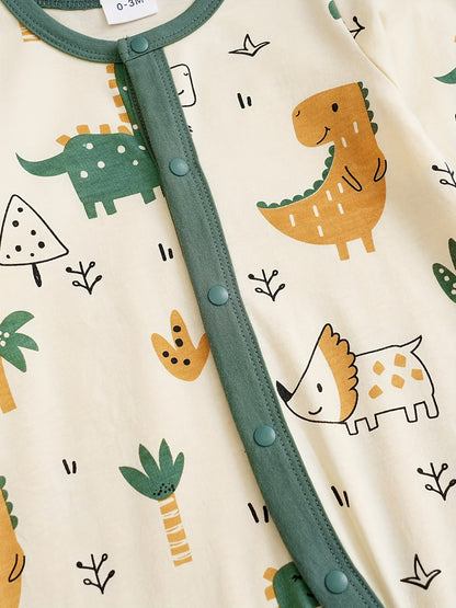 Baby Cotton Long Sleeve Bodysuit Cartoon Dinosaur Print