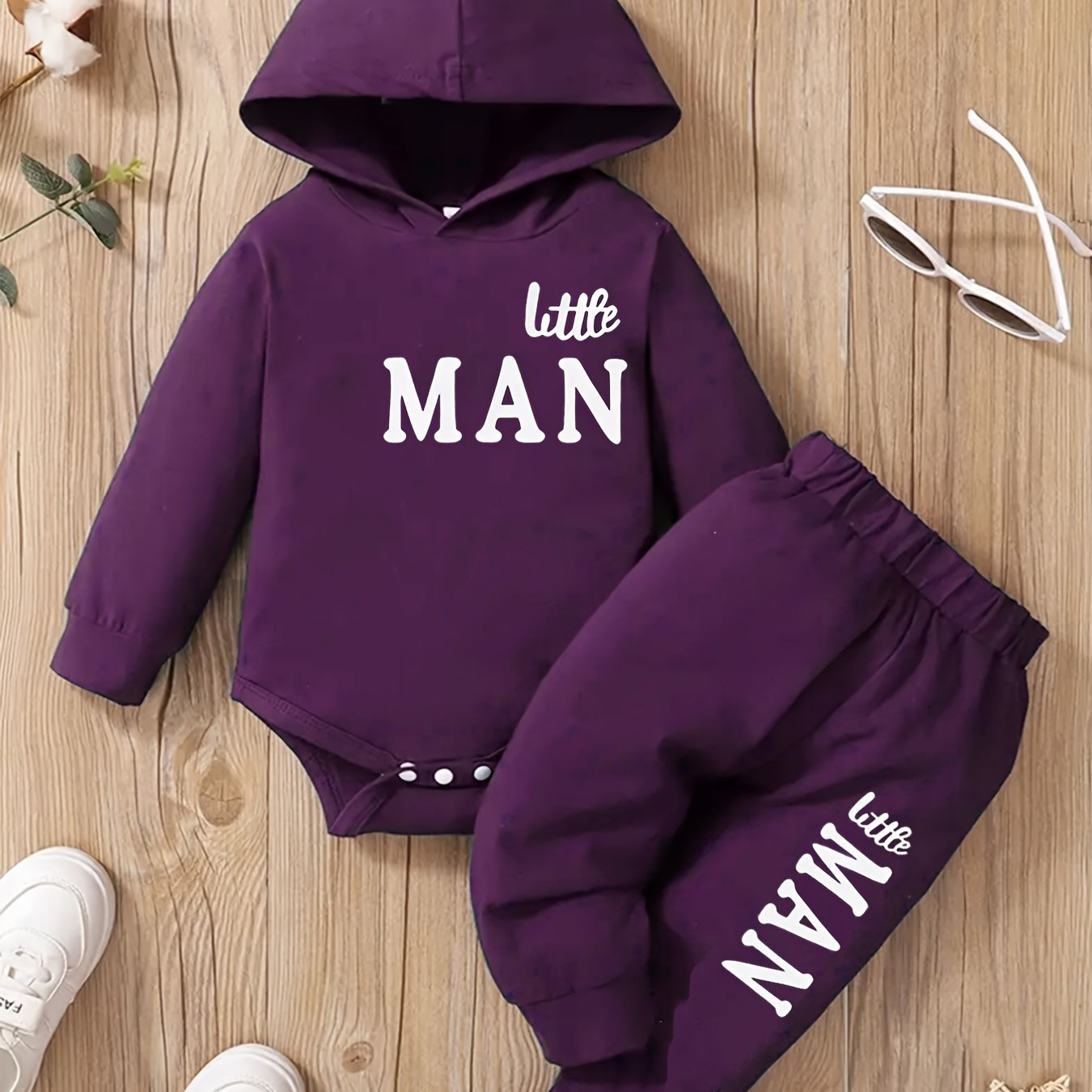 Baby Boy Hooded Letter Print Bodysuit & Trousers Set Spring/Autumn