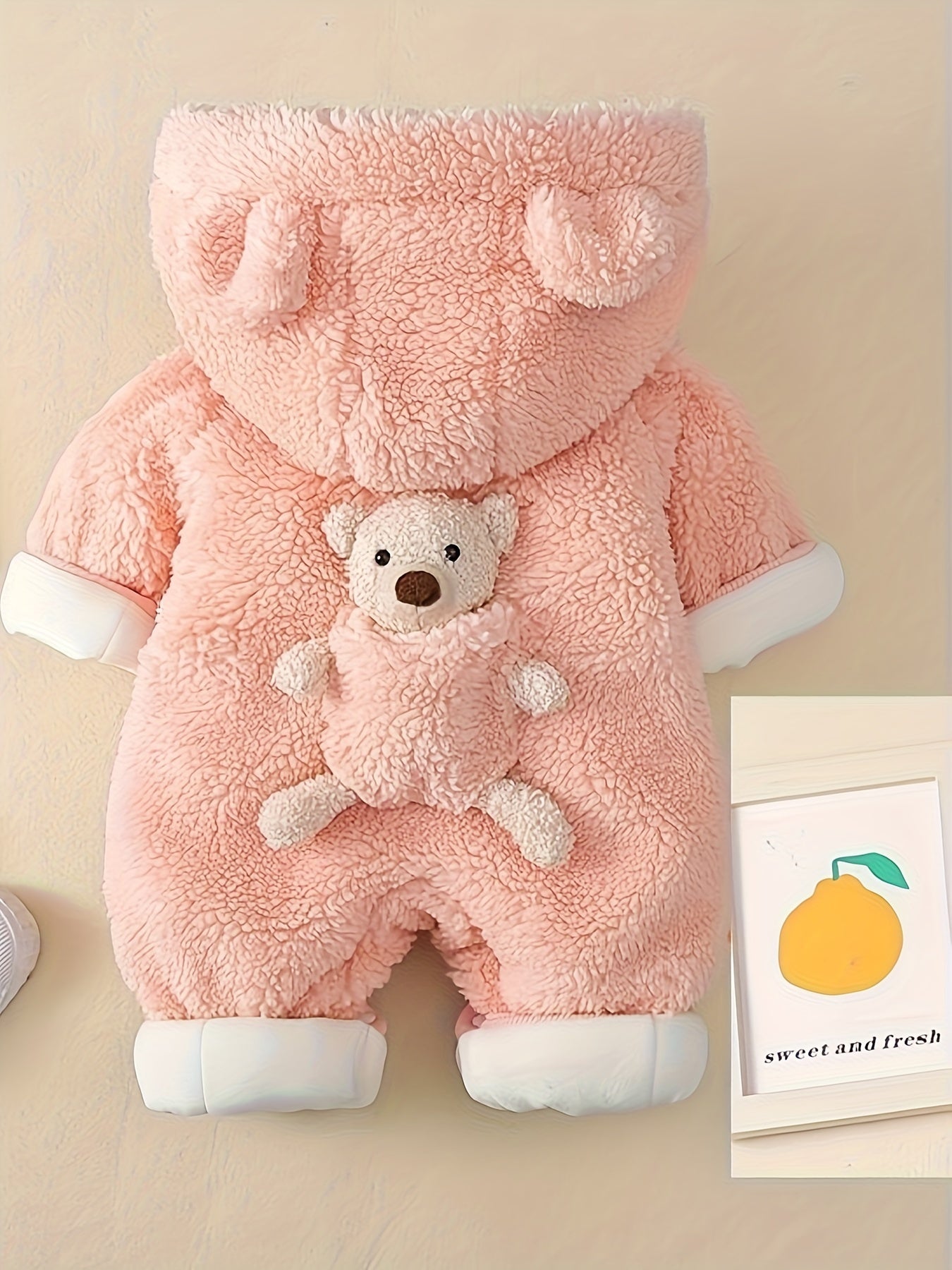 Baby Winter Hooded Jumpsuit Bear Decor Newborn Warm Clothes for Boys & Girls