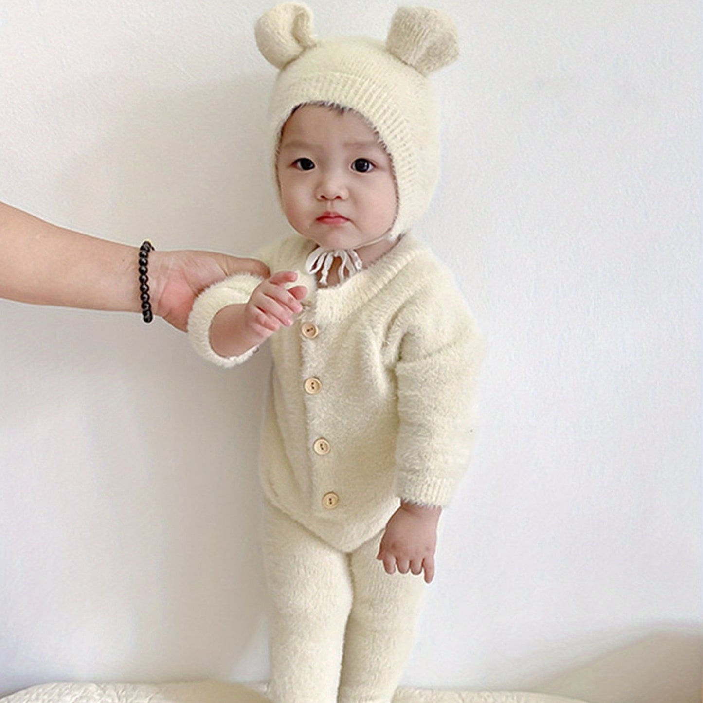Infant Baby Winter Plush Jumpsuit with Hat Long Sleeve Romper