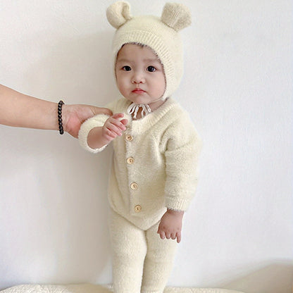 Infant Baby Winter Plush Jumpsuit with Hat Long Sleeve Romper