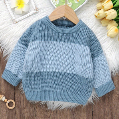 Baby Knit Sweater Long Sleeve Striped Contrast Color Pullover