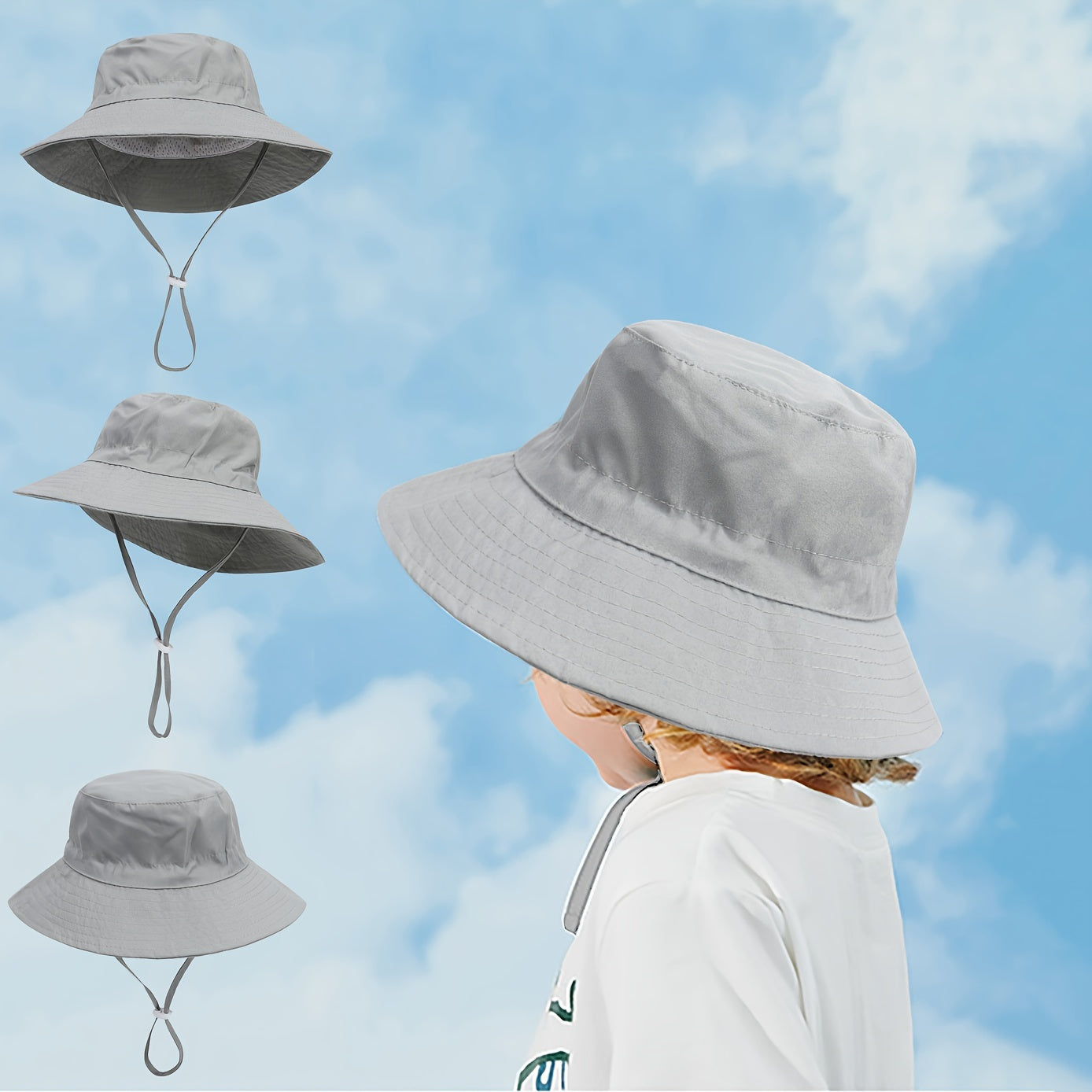 Baby Bucket Hat Solid Color Animal Dinosaur Octopus Print Wide Brim Sunscreen