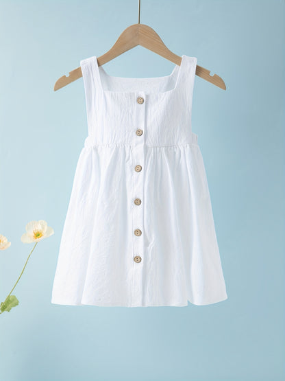 Baby Girl Cami Dress Button Accent Pleated Lightweight Summer Dress