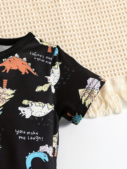 Baby Boys Short Sleeve Jumpsuit Dinosaur Cartoon Print Summer Romper