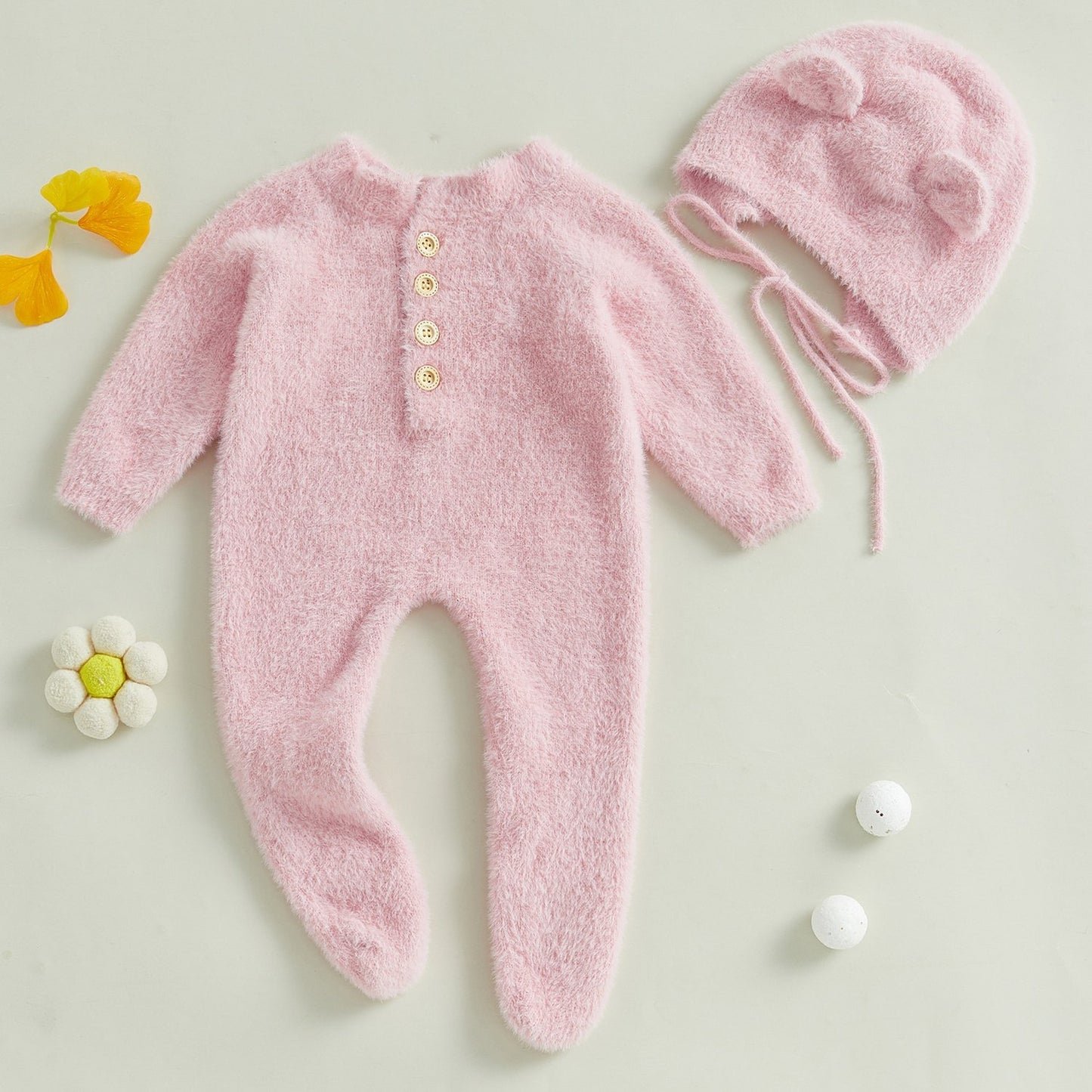 Infant Baby Winter Plush Jumpsuit with Hat Long Sleeve Romper