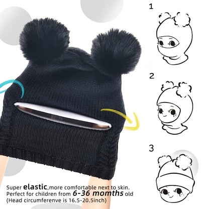 2 Pcs Baby Winter Beanie & Scarf Set Fleece Lined