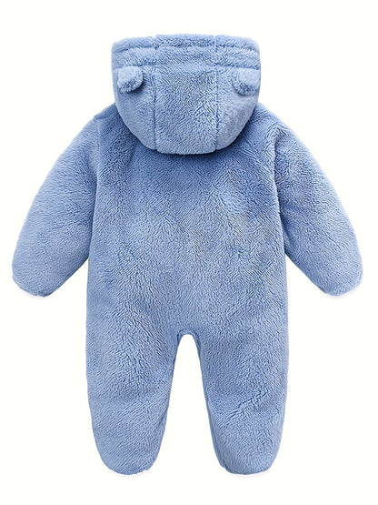 Baby Jumpsuit Navy Blue Polar Fleece with Bear Ears Hood Winter Romper