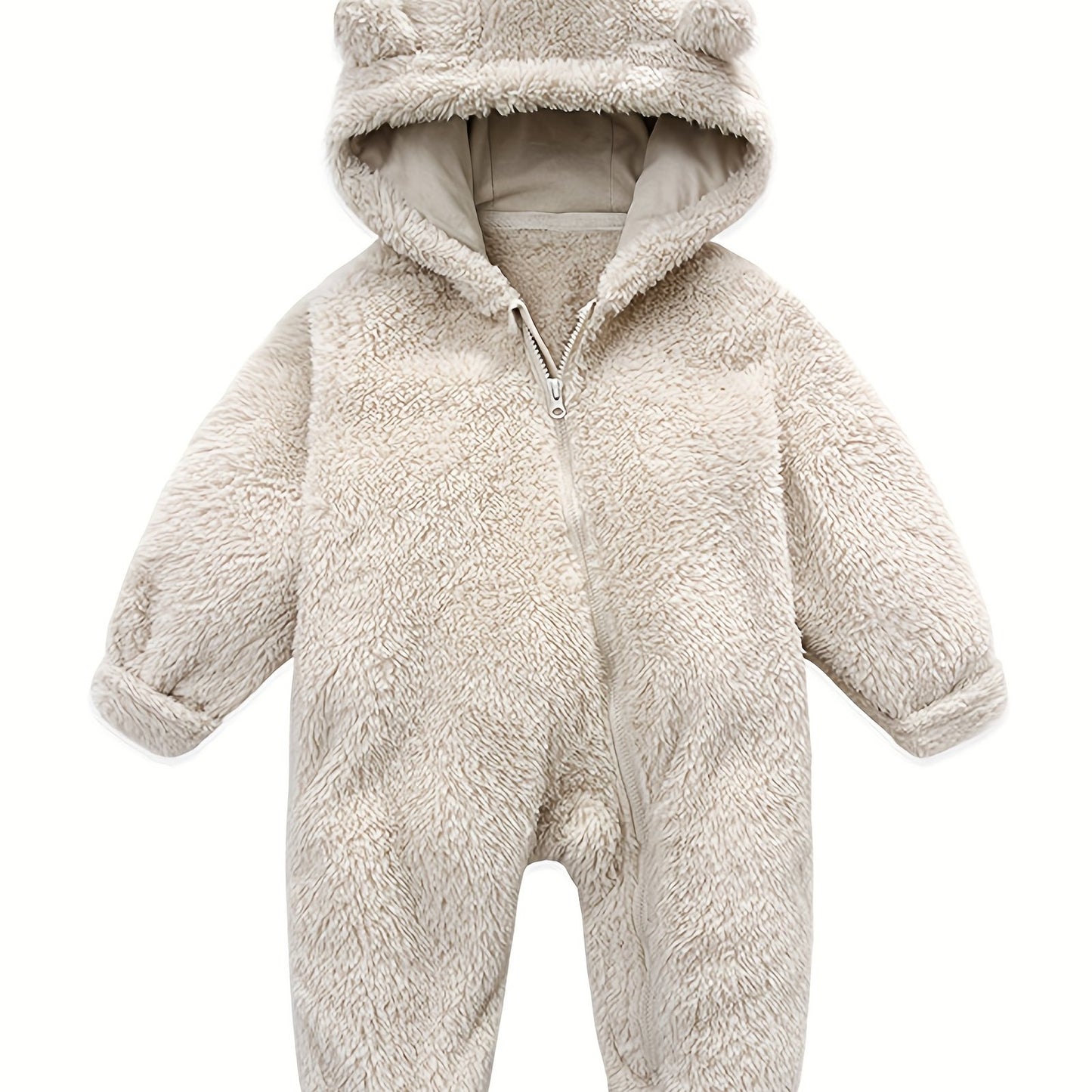 Baby Jumpsuit Navy Blue Polar Fleece with Bear Ears Hood Winter Romper
