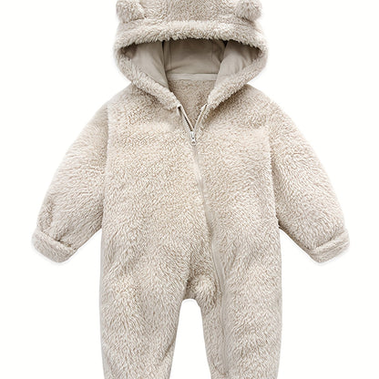 Baby Jumpsuit Navy Blue Polar Fleece with Bear Ears Hood Winter Romper