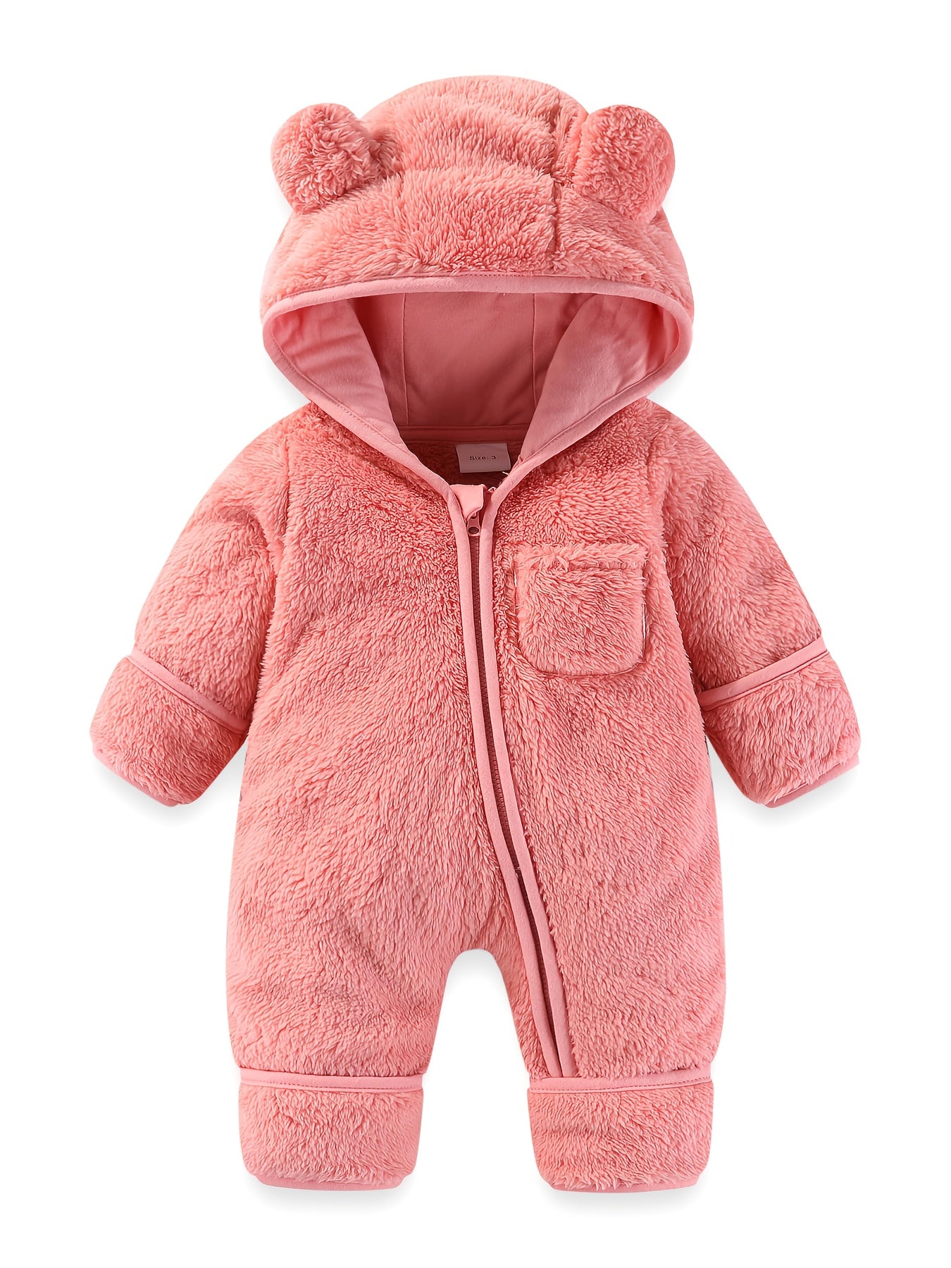 Newborn Baby Winter Fleece Hooded Romper with Mittens Plush Lined Jumpsuit