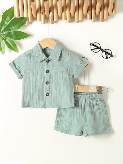 Baby Short Sleeve Cotton Muslin Outfit Comfy Summer Shorts Set