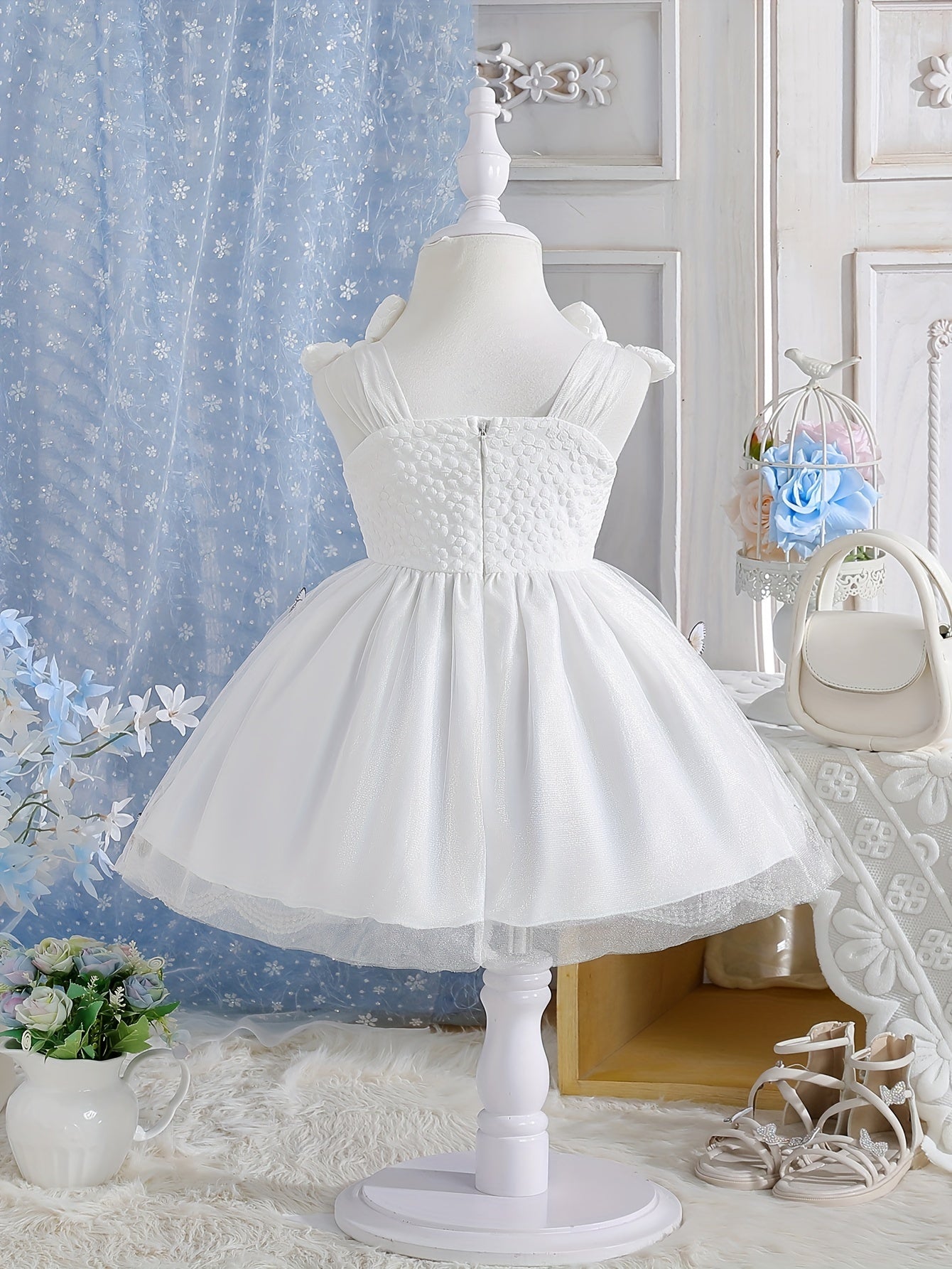 Baby Girl Summer Dress Embroidered 3D Butterfly Mesh Suspender Bow Princess Skirt