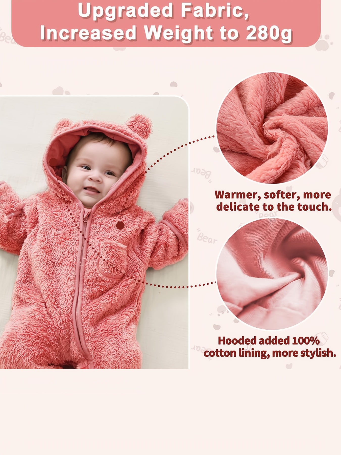 Newborn Baby Winter Fleece Hooded Romper with Mittens Plush Lined Jumpsuit