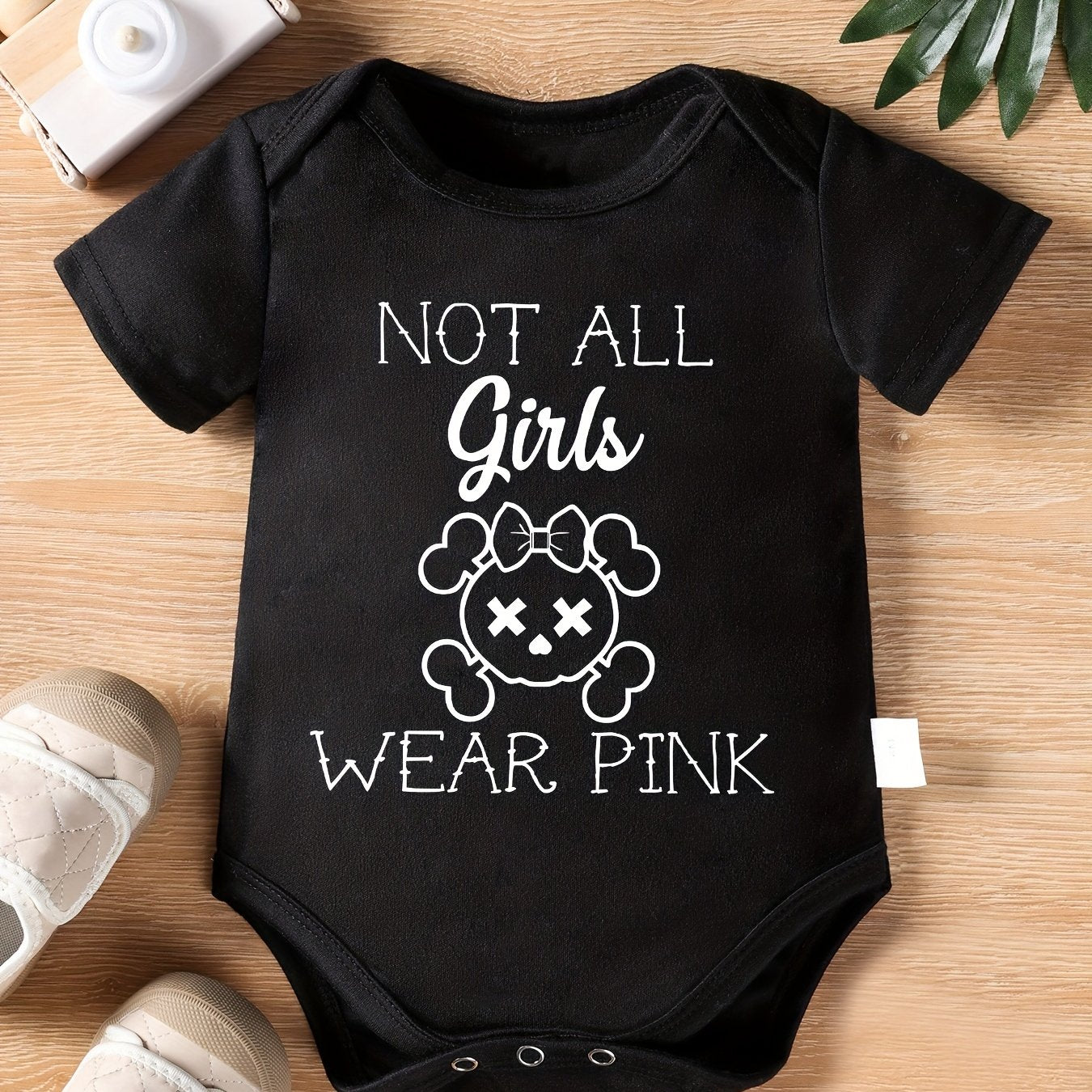 Baby Girl Short Sleeve Bodysuit Alphabet Applique "Not All Girls Wear Pink" Romper
