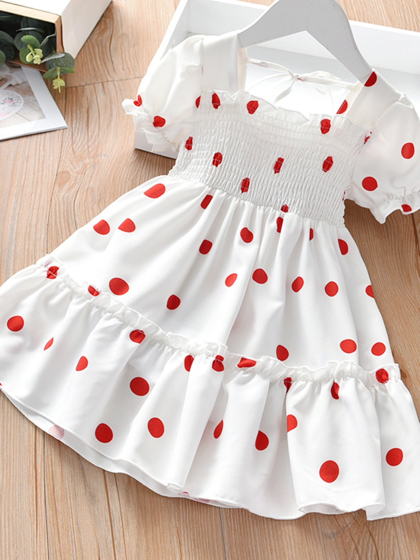 Baby & Toddler Girl Cotton Polka Dot Dress Short Sleeve Ruffled Hem Summer Dress