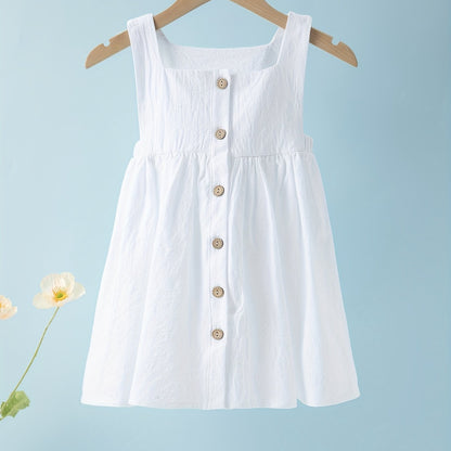 Baby Girl Cami Dress Button Accent Pleated Lightweight Summer Dress