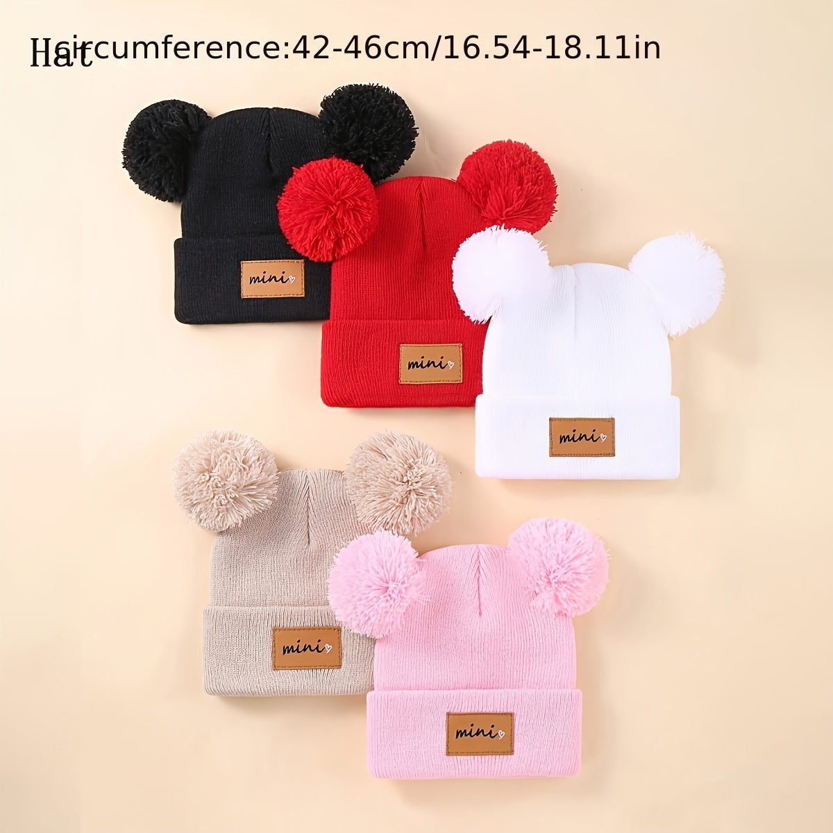 5 Pack Baby Winter Knit Hats with Pom Poms Unisex Toddler Beanies 0-3 Years