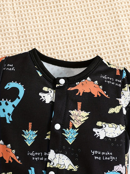 Baby Boys Short Sleeve Jumpsuit Dinosaur Cartoon Print Summer Romper