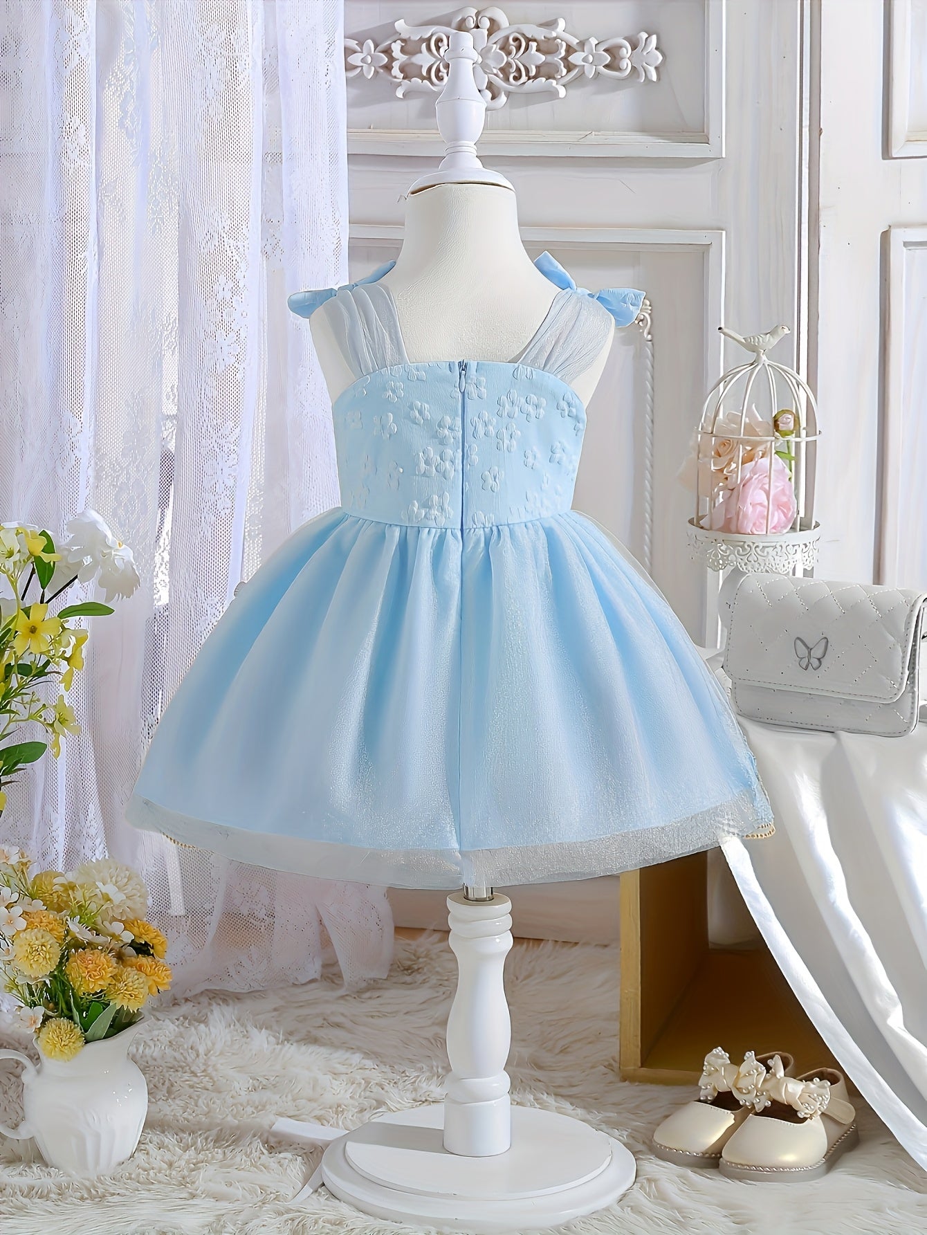 Baby Girl Summer Dress Embroidered 3D Butterfly Mesh Suspender Bow Princess Skirt
