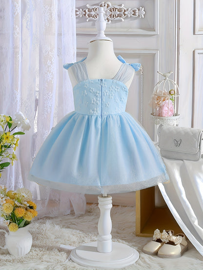 Baby Girl Summer Dress Embroidered 3D Butterfly Mesh Suspender Bow Princess Skirt