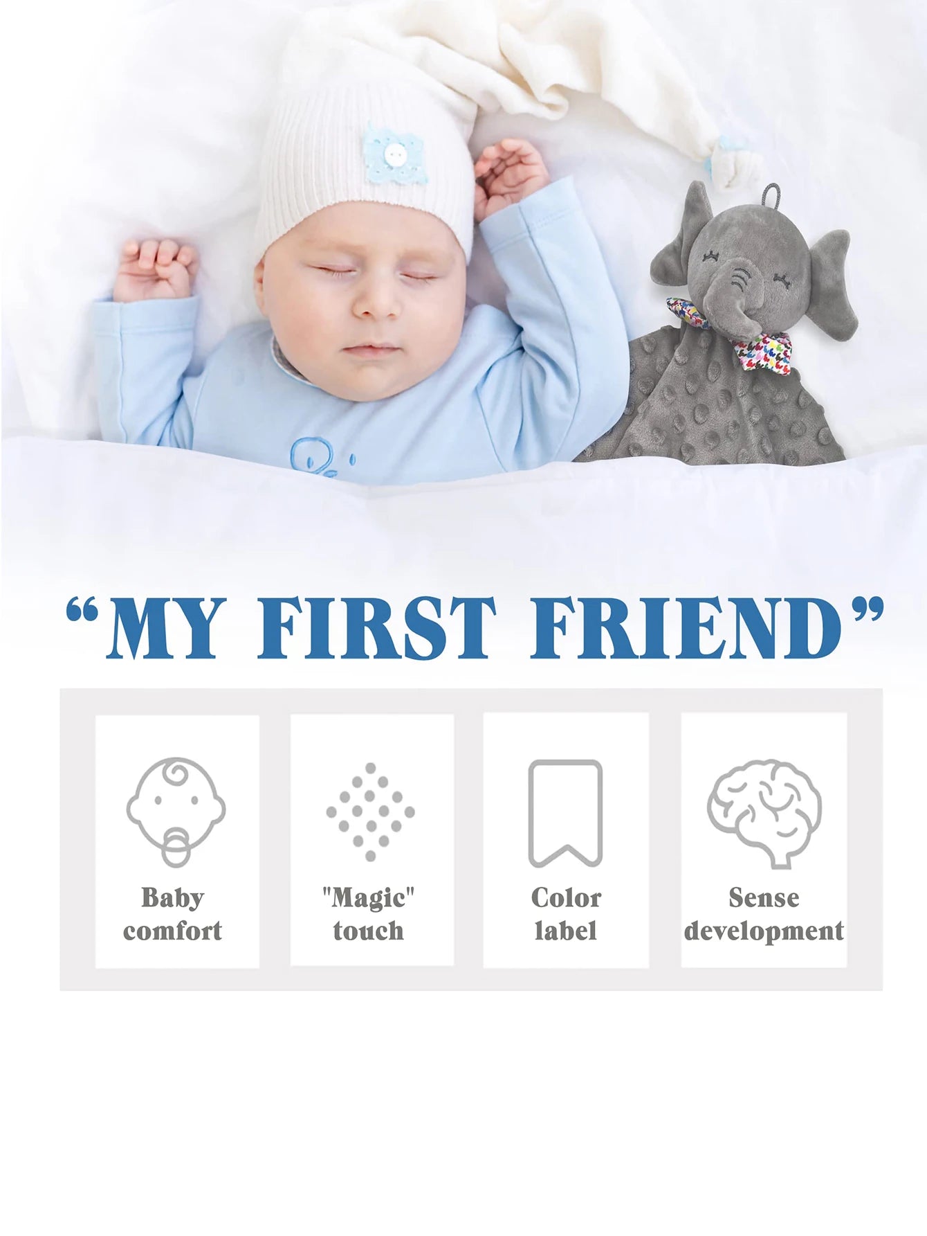 Elephant Baby Comforter Blanket Soft Soothe Rattle Toy for Toddlers