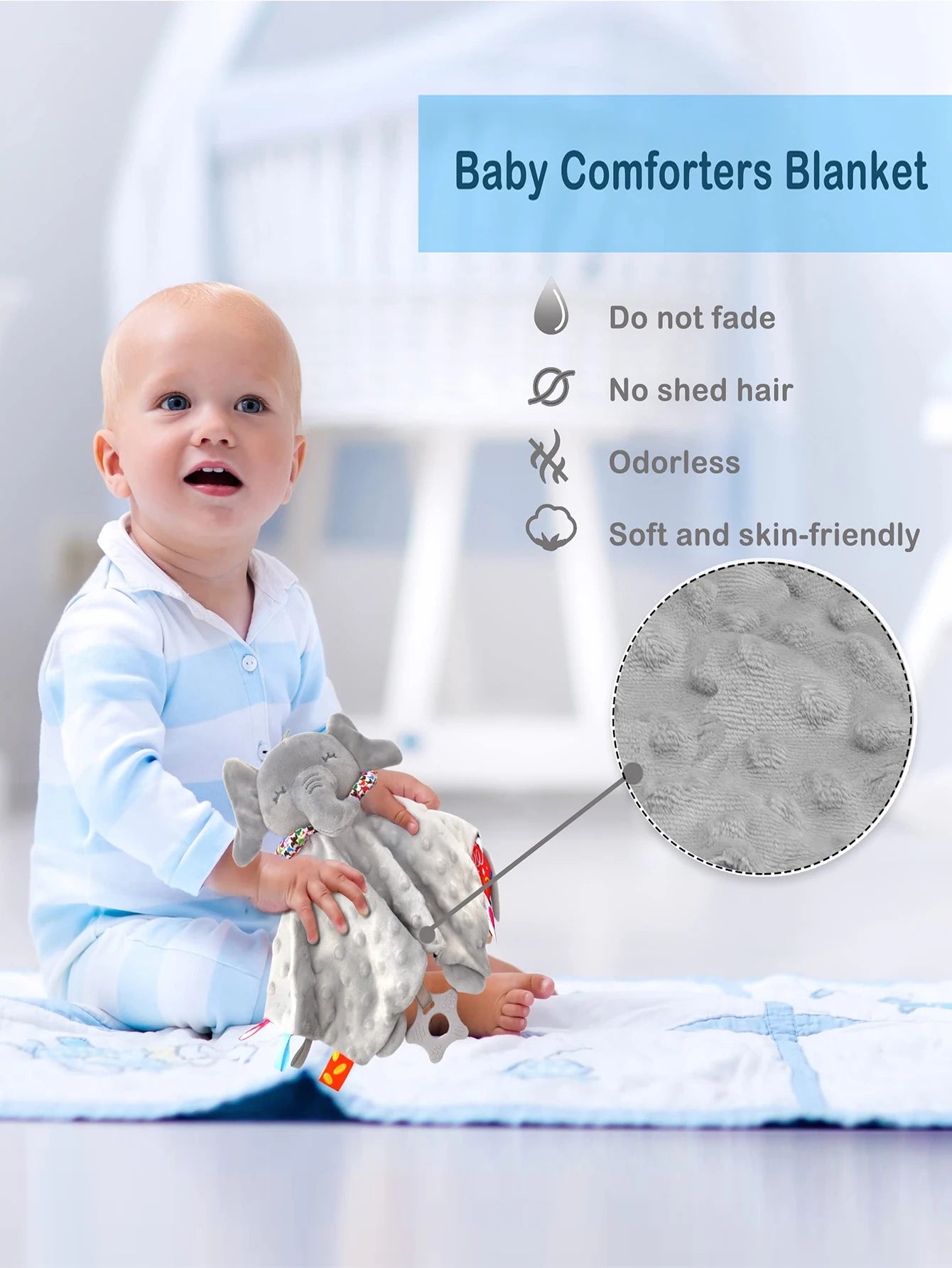Elephant Baby Comforter Blanket Soft Soothe Rattle Toy for Toddlers