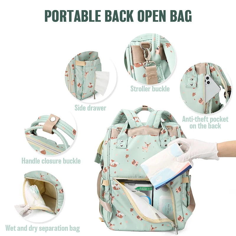 Large Capacity Waterproof Diaper Backpack – Multi-Function Travel & Nursing Bag