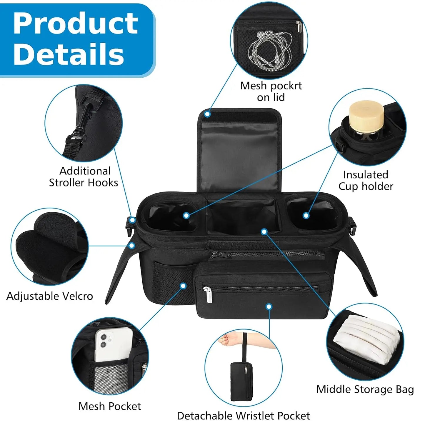 Large Capacity Baby Stroller Hanging Bag Mummy Organizer