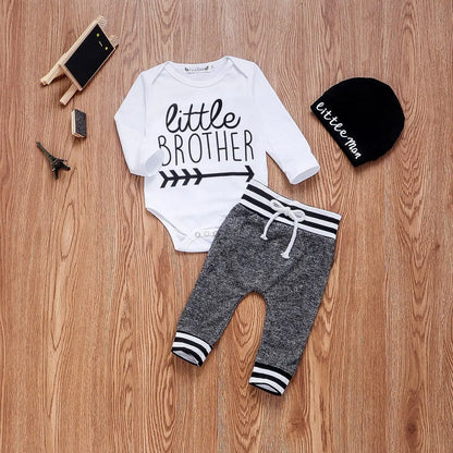 Baby Boy Clothes 0-18M Cotton Romper + Pants + Hat 3PCS Infant Outfit