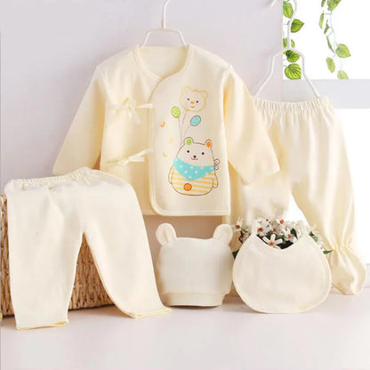Newborn Baby 5PCS Clothes Set Shirt Pant Bib Hat Infant Girl Boy Outfit