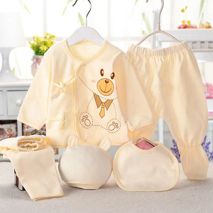 Newborn Baby 5PCS Clothes Set Shirt Pant Bib Hat Infant Girl Boy Outfit