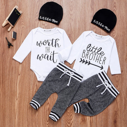 Baby Boy Clothes 0-18M Cotton Romper + Pants + Hat 3PCS Infant Outfit