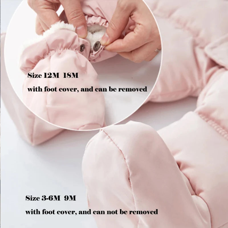 Winter Baby Girl Romper Hooded Jumpsuit Gloves 0-18M