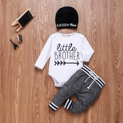 Baby Boy Clothes 0-18M Cotton Romper + Pants + Hat 3PCS Infant Outfit