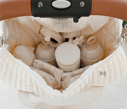 Baby Zipper Diaper Handbag Cotton Bag with Cute Bear Embroidery