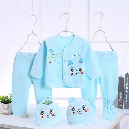 Newborn Baby 5PCS Clothes Set Shirt Pant Bib Hat Infant Girl Boy Outfit