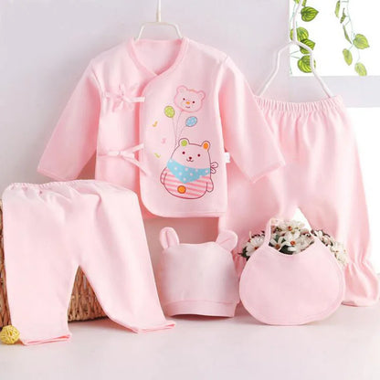 Newborn Baby 5PCS Clothes Set Shirt Pant Bib Hat Infant Girl Boy Outfit