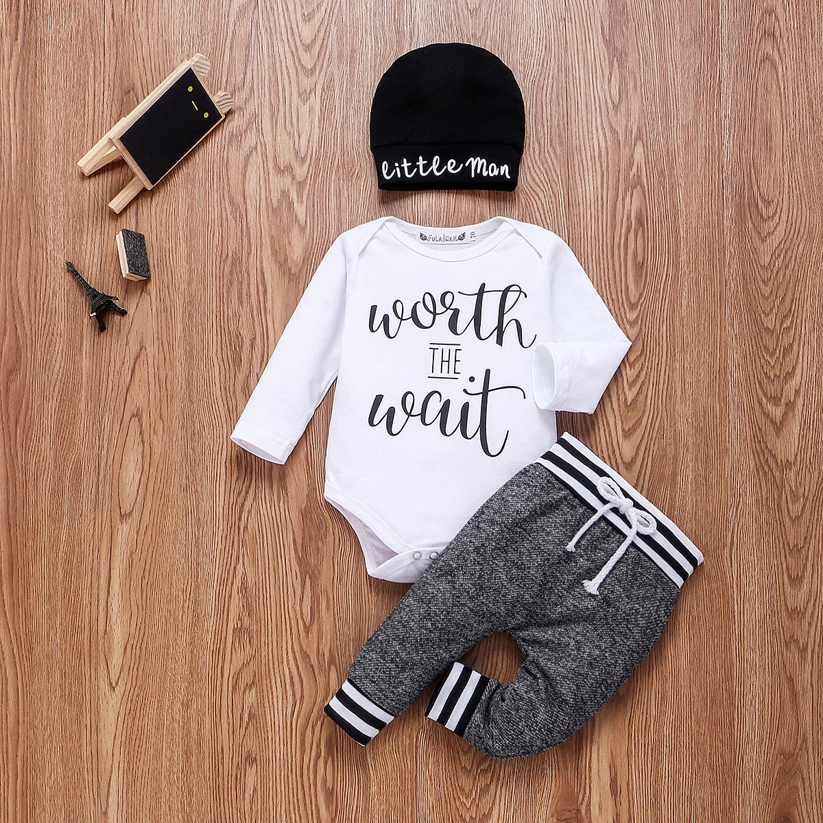 Baby Boy Clothes 0-18M Cotton Romper + Pants + Hat 3PCS Infant Outfit