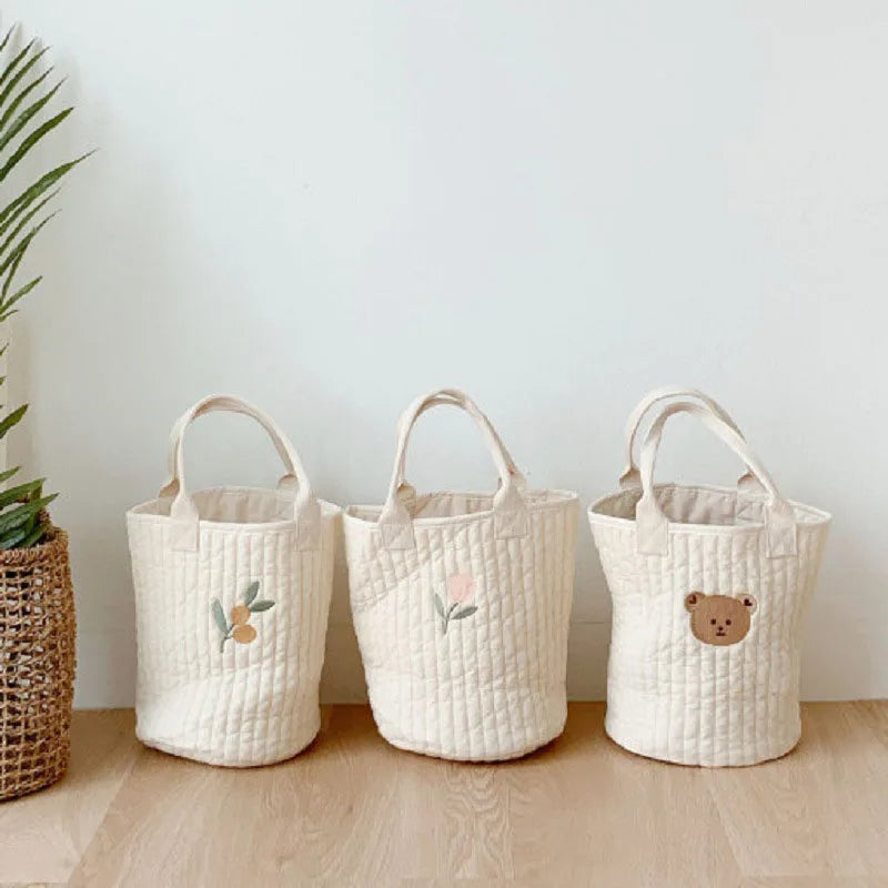 Boutique Baby Diaper Bag Bear Embroidery Cotton Mommy Bag