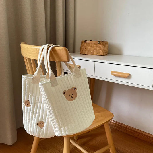 Boutique Baby Diaper Bag Bear Embroidery Cotton Mommy Bag
