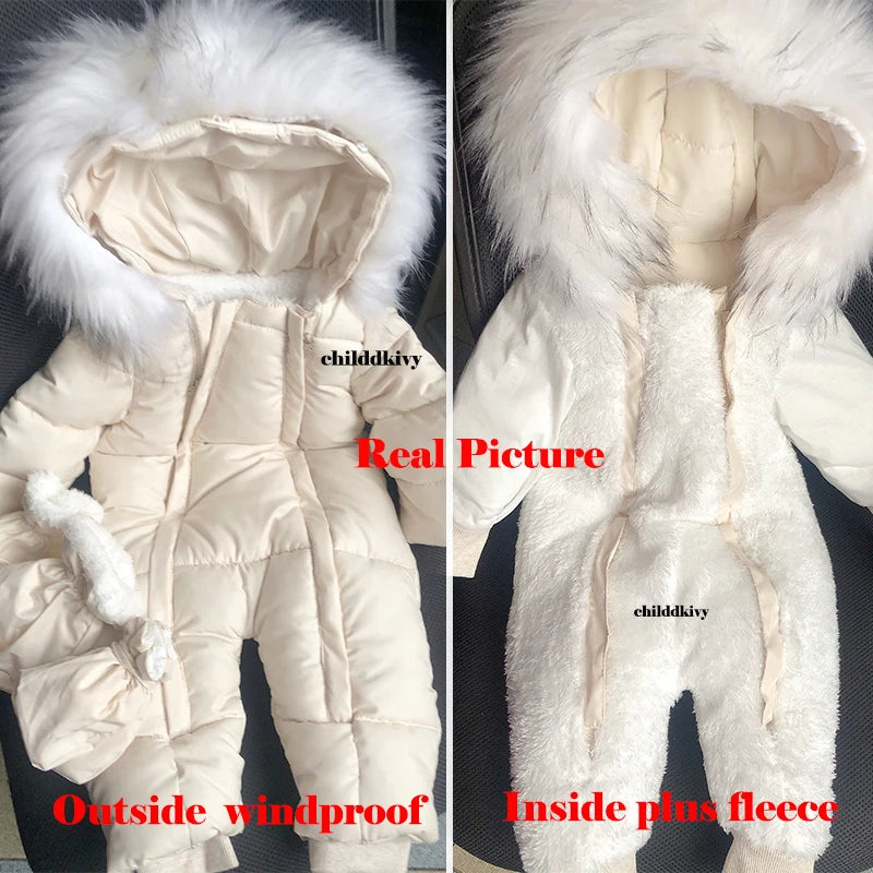 Winter Baby Girl Romper Hooded Jumpsuit Gloves 0-18M