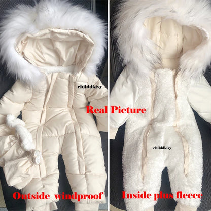 Winter Baby Girl Romper Hooded Jumpsuit Gloves 0-18M