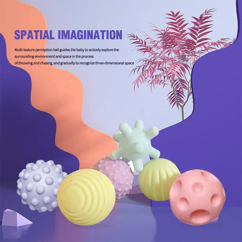 6PCS Baby Sensory Balls Soft Textured Hand Touch Rattle Infant Toys