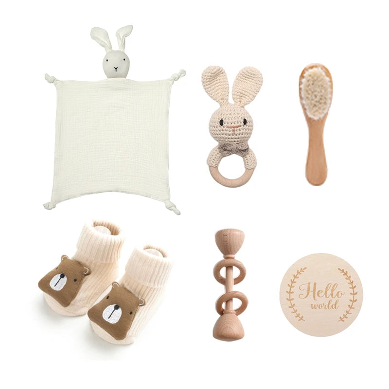 Baby Bath Toy Set Crochet Rattle Teether and Bath Brush