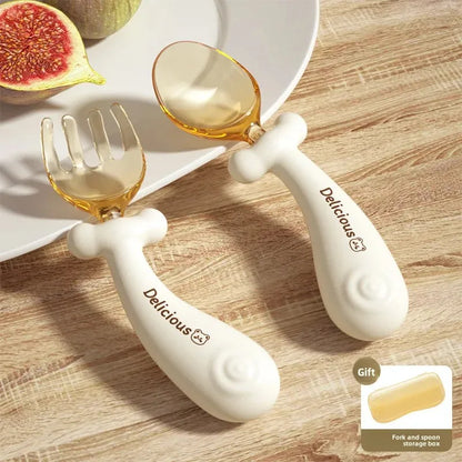 Baby Training Spoon & Fork Set Flexible Self-Feeding Utensils