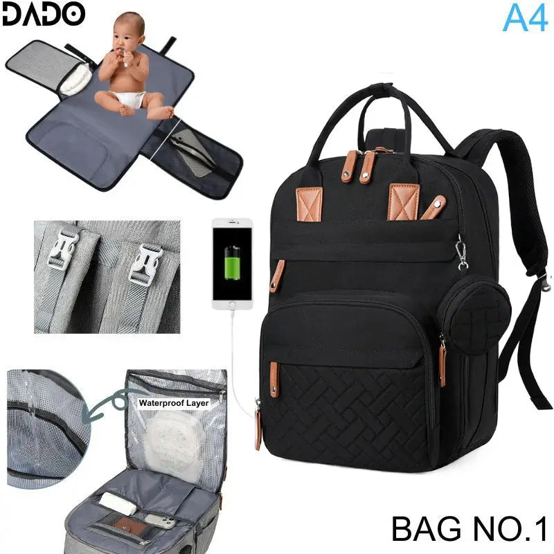 Multifunction Waterproof Diaper Backpack with Changing Station & Stroller Straps