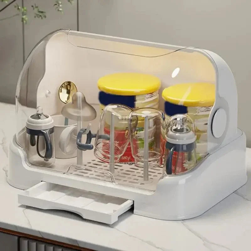 Portable Baby Bottle Drying Rack & Organizer Dustproof with Removable Drip Tray