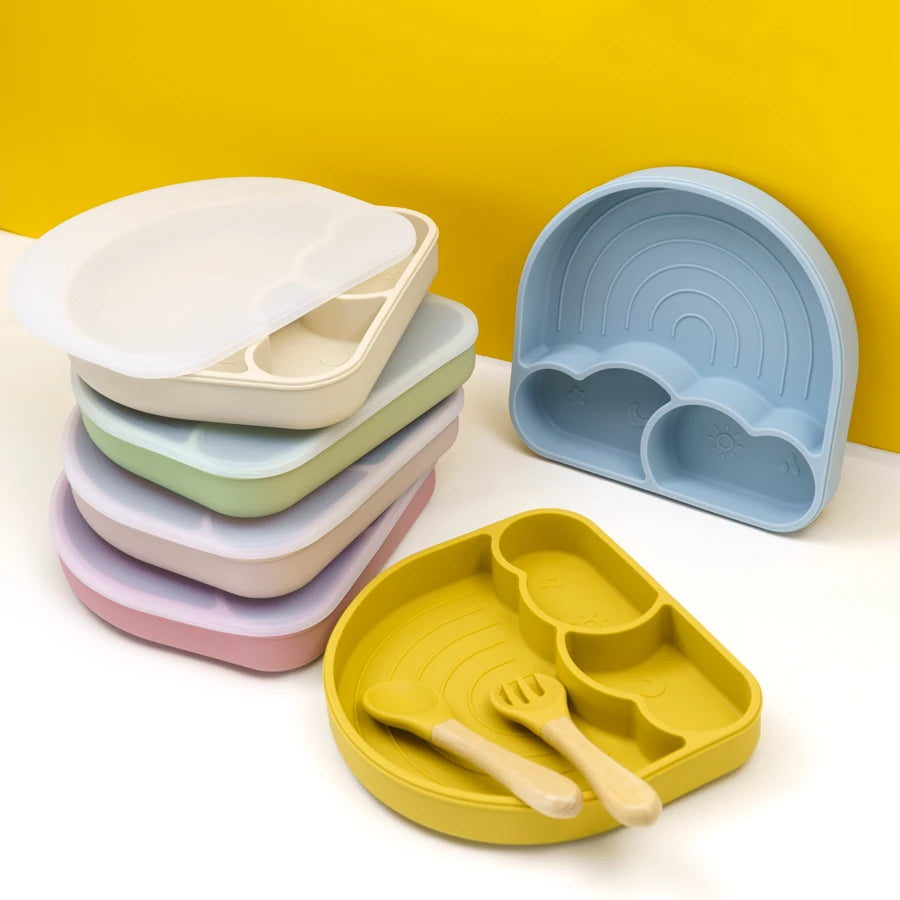 Baby Plate with Sucker Kids Feeding Bowl Cartoon Waterproof Tableware